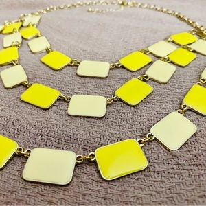 Two Tone Yellow Enamel Necklace, Three Strands, 22” L
